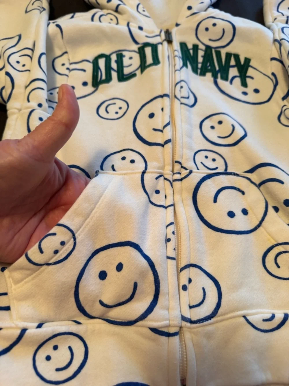 Old Navy Toddler Smiley Face Zip-Front Hoodie Size 4T Cream Blue Green Graphic